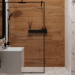 Mampara de Baño Fija Transparente Marco Negro C6057-2B 80cm