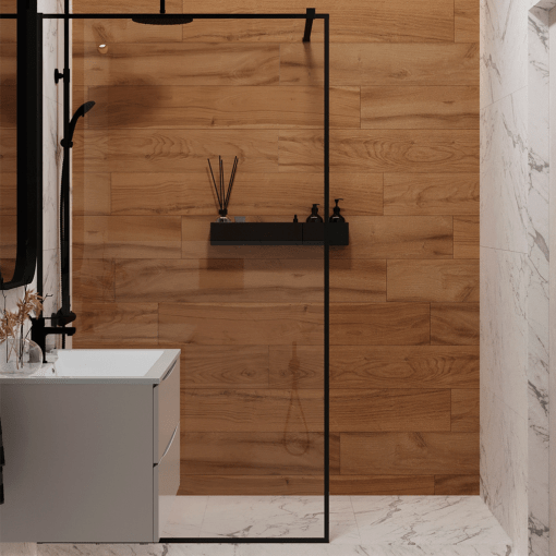 09HKM010C60572B Mampara de Baño Fija Transparente Marco Negro C6057-2B 80cm - Imagen 1